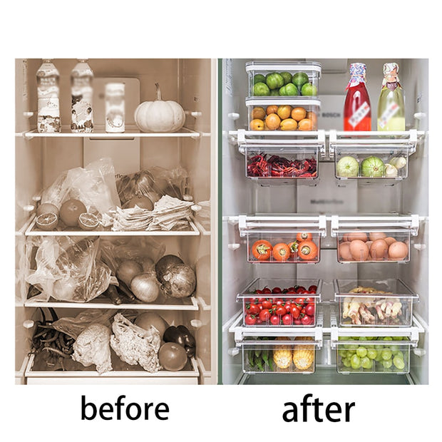 Organizador de almacenamiento de refrigerador ajustable transparente 