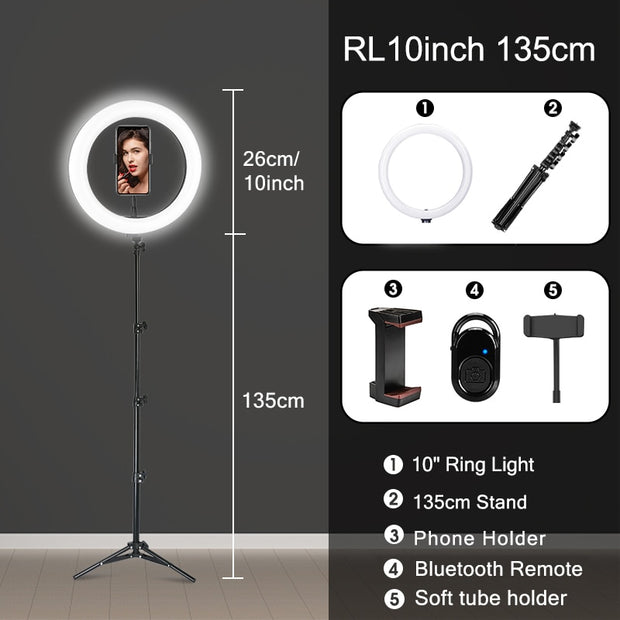 Anillo de luz para selfies con trípode y Bluetooth 